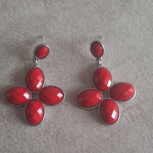 Elegant Red Silver Earrings
